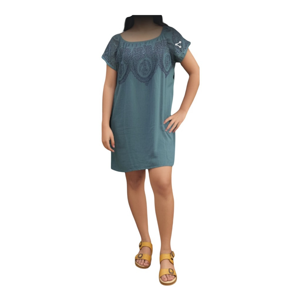 J Jill Women's Blue Embroidered Linen Dress Size PL Boho Festival Preppy Beachy